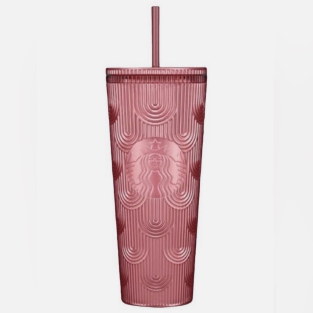 Starbucks Dusty Rose Shimmer Shell Mermaid Scales Cold Cup Tumbler 24oz Venti